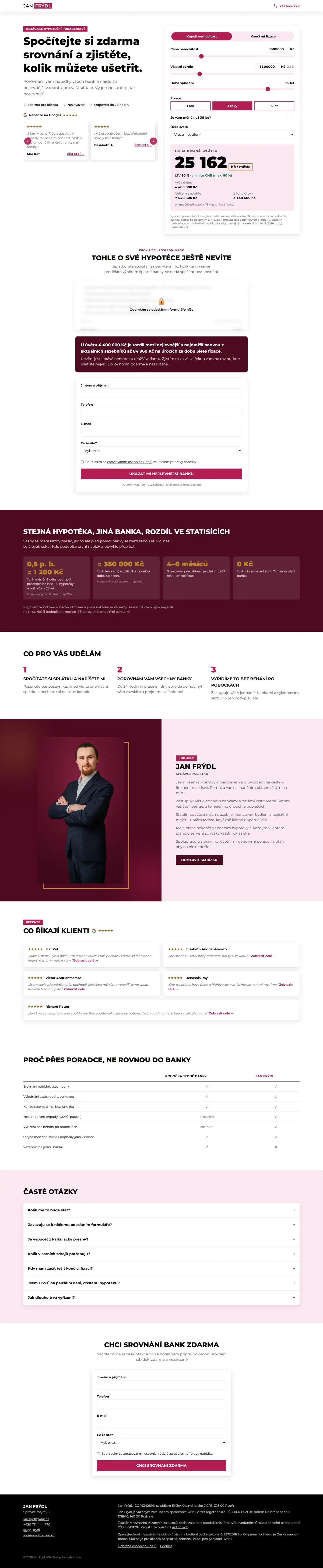 Náhled webu s kalkulačkou úspory na hypotéce (desktopová verze)