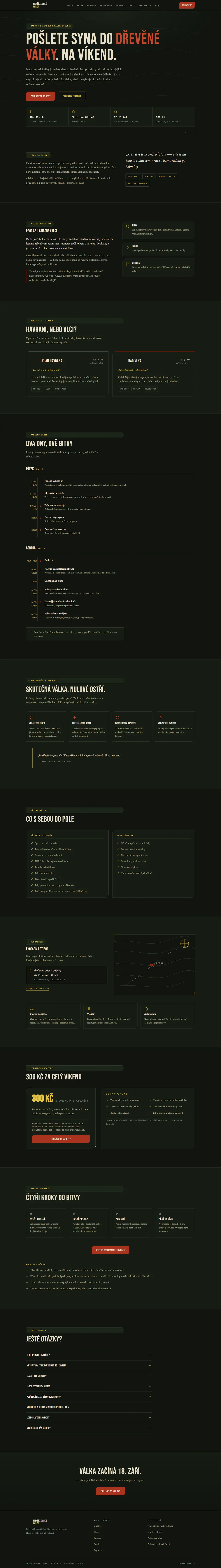 Náhled registračního webu víkendové akce (desktopová verze)