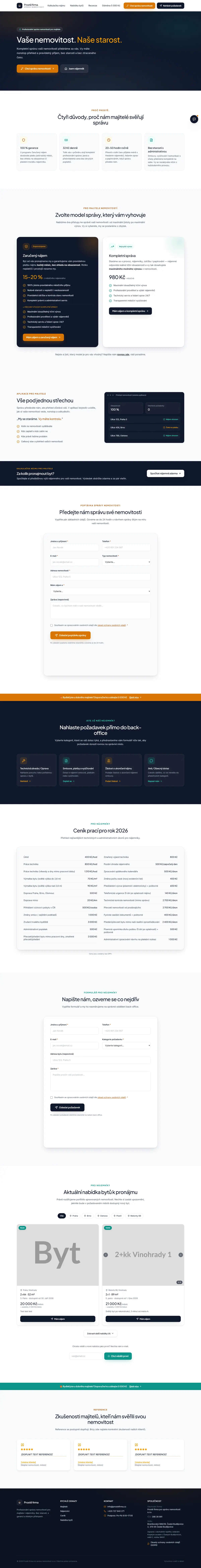 Náhled webu správcovské firmy s lead formuláři (desktopová verze)